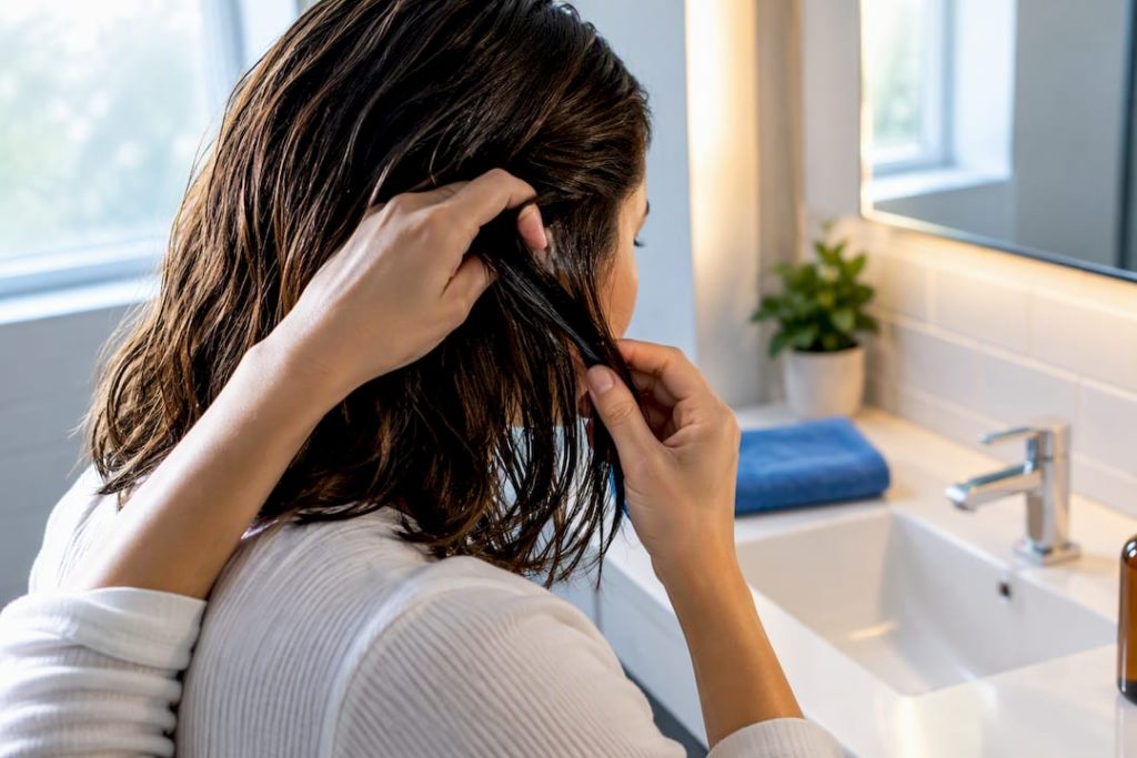 Person preparing a hair cleansing protocol