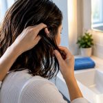 Person preparing a hair cleansing protocol