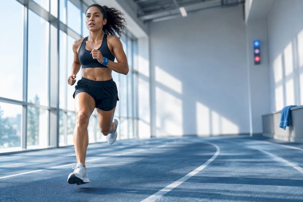 Runner exercising in a modern training studio