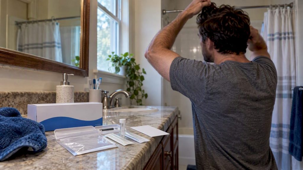 At-home hair follicle test kit during preparation