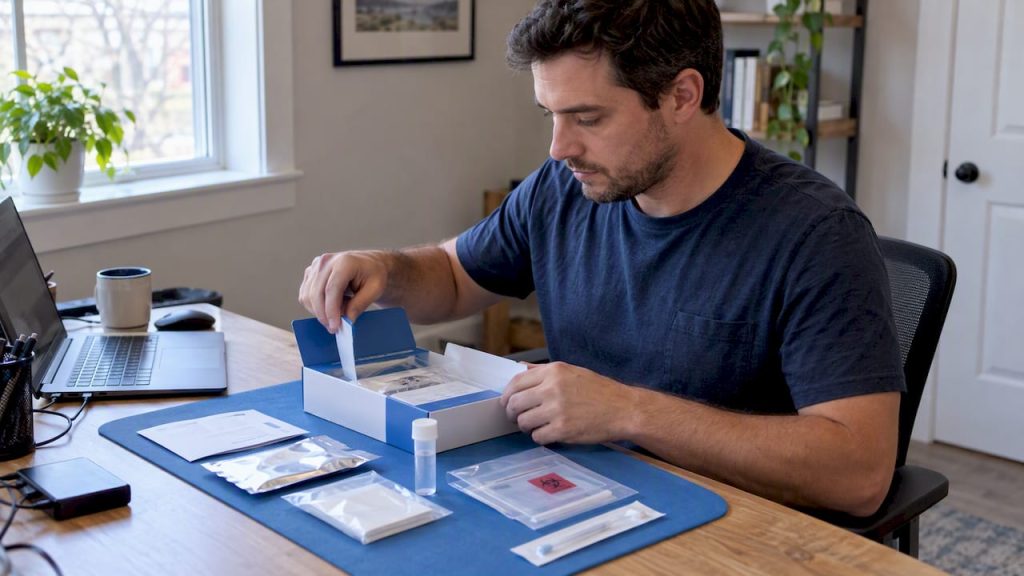 Person preparing an at-home hair test kit