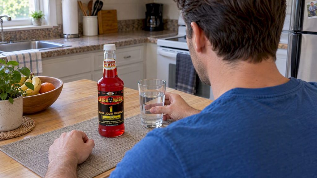 Macujo drink beside measured water