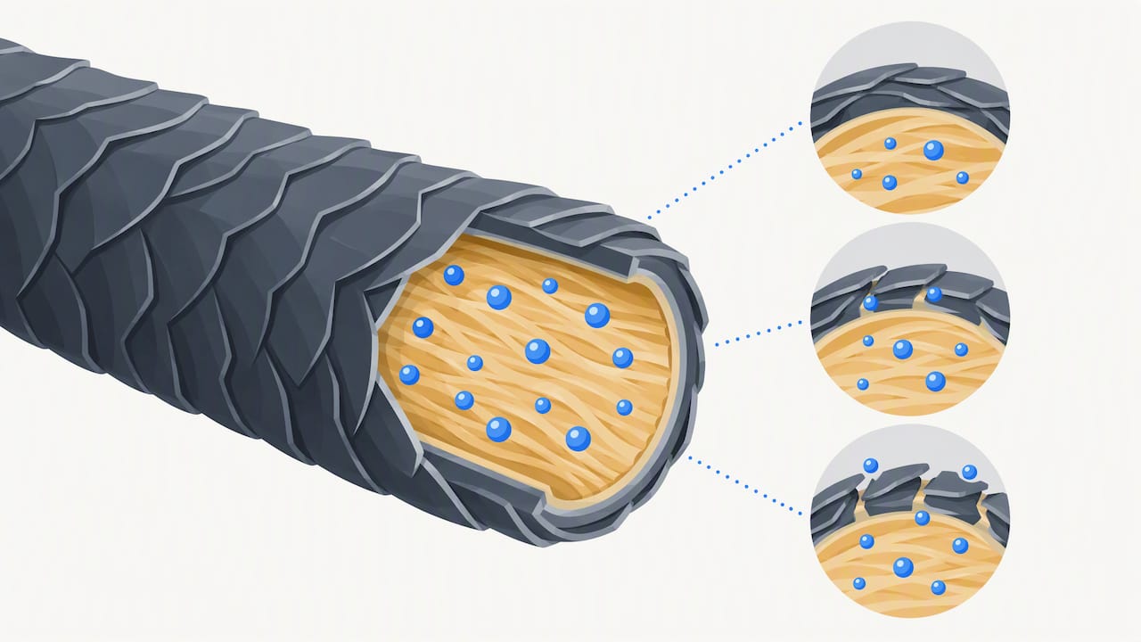Hair shaft cuticle surrounding drug molecules